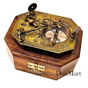 Antique Golden Finished Pendulum Sundial Unique Working Compass Handmade Gift