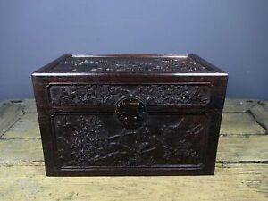 Old Collection Purple Sandalwood Exquisite Carved Bookcase Treasure Chest
