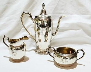 Sterling Silver Gorham Puritan Teapot Sugar Bowl Creamer Tea Set 563 Grams