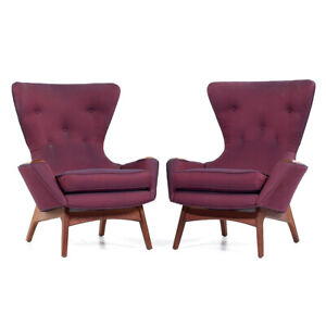 Adrian Pearsall Craft Associates Mcm 2231 C Walnut Wingback Lounge Chair Pair