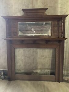 Antique Fireplace Mantel Surround Ornate Solid Stained Wood 1800 S