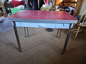Vintage Red Formica Extendable Kitchen Table With Chrome Legs Mid Century Modern