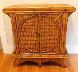 Mid Century Modern Hollywood Regency Bamboo Cabinet Night Stand Asian Style