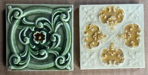 England Antique Art Nouveau Majolica 2 Set Tile C1900