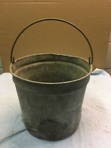 Vintage Galvanized Metal Pail Bucket W Handle 10 12 Milk Dirt Plant Repurpose