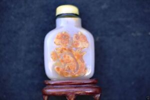 S014 Antique Estate Chinese Well Carved Agate Snuff Bottle 19th 20th Century
