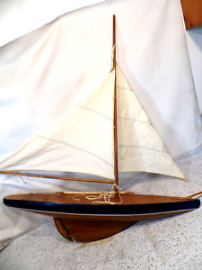 Vintage 30 Wooden Sailboat Model Pond Yacht Boat W Rudder Sails 27 Mast
