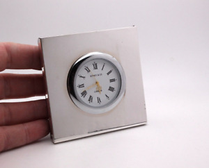 Working Modern Plain Hallmarked Sterling Silver Clock By Kitney Co London 2001