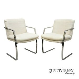 Mid Century Modern Brno Style Chrome Cantilever Lounge Arm Chairs B A Pair