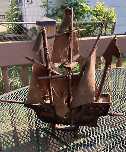 Antique Wooden Merchant Sailing Ship Vessel Shelf Display Model