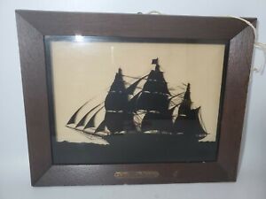 Vintage Glass Silhouette Nautical Picture 14 5 X 12 