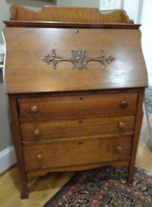 Antique Quarter Sawn Tiger Oak Drop Front Desk Larkin Buffalo Ny 3 Drawers Key