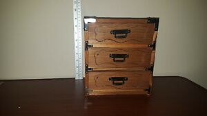 Vintage Japanese Small 3 Drawers Roasted Cedar 9 25 7 9 10 8 Inch