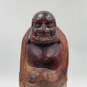 Wood Carving Japanese Wooden Daruma Statue Sculpture Ornament Figurine