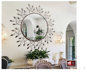 Chende 39 X 39 Large Decorative Wall Mirror Bronze Round Mirror W Leaves
