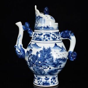 9 0 China Antique Qing Dynasty Kangxi Mark Porcelain Landscape Pattern Teapot
