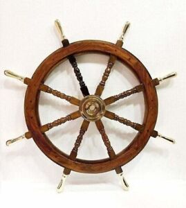 Nautical Brass Wooden Steering Ship Wheel Decorative Wheel 36 Handmade Gift