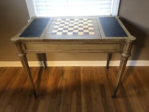 Heritage Henredon French Regency Game Table Chess Backgammon Wood Leather Inlay
