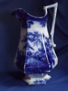 Antique Davenport Flow Blue China Amoy 131 2 Pitcher2 Chips High Point Edge Wear