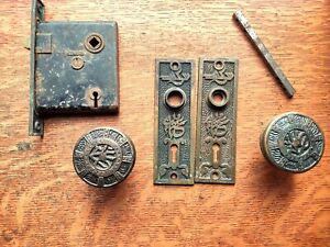 Antique Bronze Arabic Doorknobs Doorplates Lock C1884 By Mallory Wheeler