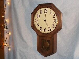 1980s New Old Stock Dual Chime Schoolhouse Clock Solid Walnut Usa Made 