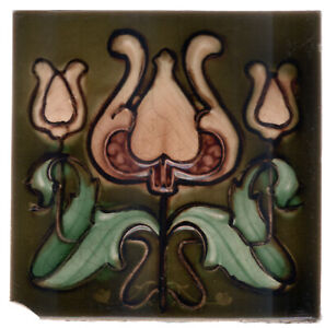 Henry Richards C1904 Triple Tulip Floral Antique Art Nouveau Tile