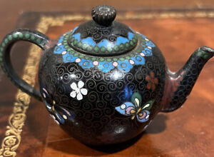 Antique 19th C Chinese Bronze Cloisonn Small Miniature Teapot Mini