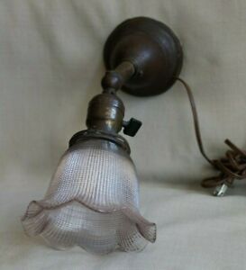 Antique Vintage Brass Copper Pendant Light Fixture Bryant Socket Glass Shade