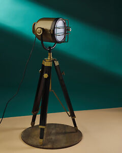 Dual Tone Finished Antique Floor Lamp With Tripod Searchlight Nautical Modern F