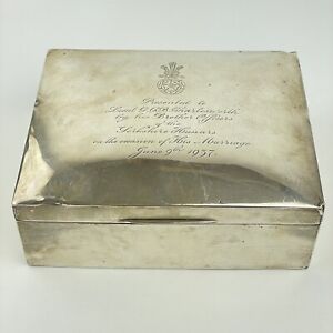 Huge Solid Sterling Silver Cedar Lined Cigar Box 8 X 6 5 Military Interest