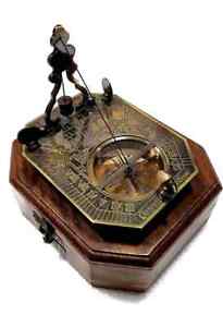 4 5 Antique Nautical Sundial Pendulum Compass With Box Engrave Navigation Tool