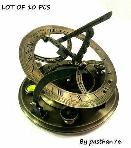 Lot Of 10 Pcs Antique Finish Brass 5 Nautical Marine Sundial Compass Astrolabe