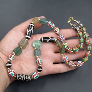 Beautiful Ancient Roman Glass Chervon Glass Beads And Dzi Beads Necklace