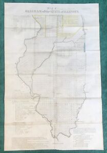 Antique 1837 Historical Illinois Map Detailed Shows Very Early Chicago Vg 