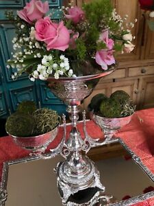 Antique Victorian Tall Silver Plate Epergne Centerpiece With Silver Center Bowl