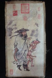Very Large Old Chinese Hand Painting Hero Man Zhongkui With Marks