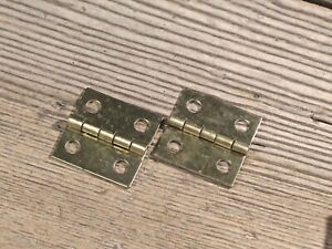 2 Old Door Butt Hinges Solid Brass 1 X 1 Jewelry Box Vintage Small Light Duty