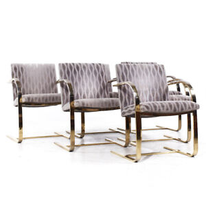 Milo Baughman Style Brass Cantilever Dining Chairs Set Of 6
