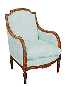 Antique French Walnut Louis Xvi Bergere Arm Chair W New Upholstery