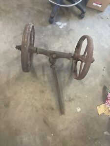 Vtg Antique Steel Spoke Wagon Wheel Axel Steering Box Plow Cart Farm H177a