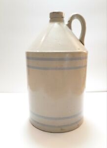 Antique Blue Striped Rcpco Robinson Clay Products Akron Oh Whiskey Jug Crock