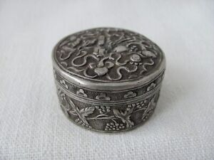 Antique Chinese Export Silver Repoussed Box Container