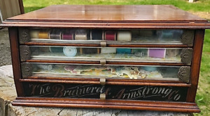 Antique Spool Cabinet By Brainerd Armstrong Co 4 Glass Front Drawers Full