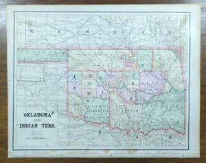 Vintage 1892 Indian Territory Map 14 X11 Old Antique Original Choctaw Nation Ok