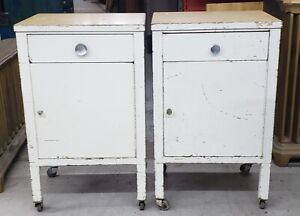 Pair Of Antique Medical Table Cabinets On Wheels