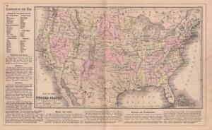 1886 Warren S School Atlas Map Of United States Indian Territory Hand Colored