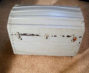 Antique Small Steamer Hump Top Wooden Trunk 