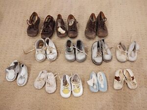 Huge Lot Vintage Baby Shoes Most Leather Boys Girls 12 Pair Dolls Displays