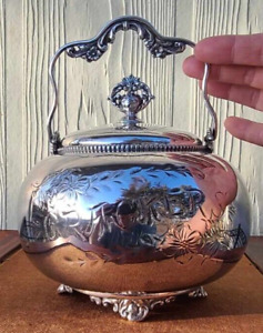 Antique Art Nouveau Rockford Silver Silver Quadruple Plated Covered Cracker Jar