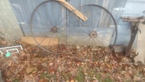 Vintage Antique Iron Wagon Implement Wheels Pair 54 16 Spokes
